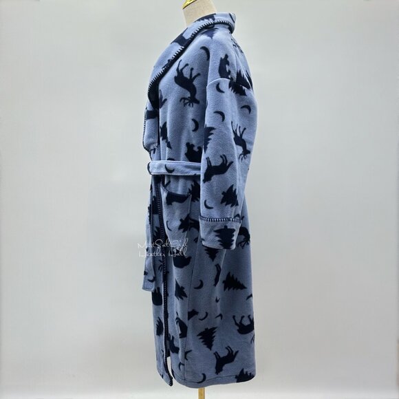 Amanda Stewart Country Blue Forest Animals Fleece Robe with Belt - Picture 4 of 9